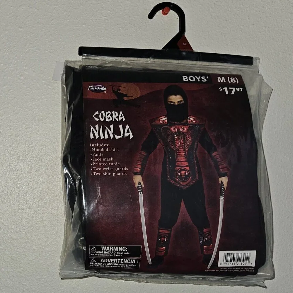 NEW Cobra Ninja Costume Halloween Boys Medium 8 Shirt Pants Tunic Mask Guard Red